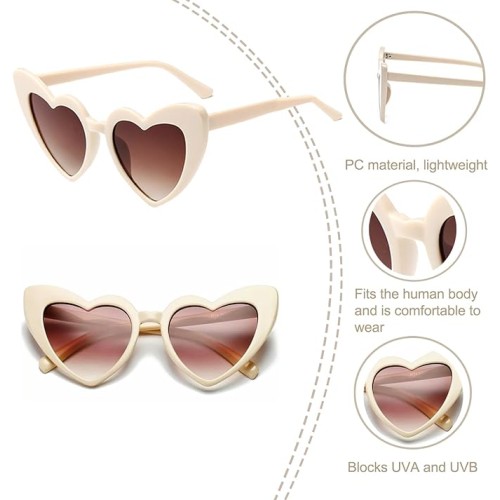 Krem%20%20Renk%20Kalp%20Şekilli%20Parti%20Gözlüğü